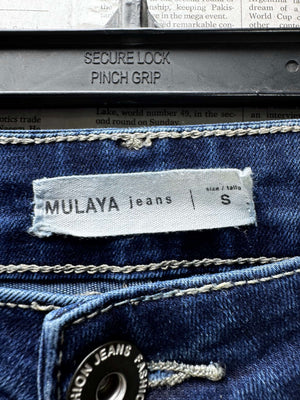 Mulaya® Waist: 28" | Embroidered Floral Blue | Denim Pants | B7 - 3050 - Genuine Maal