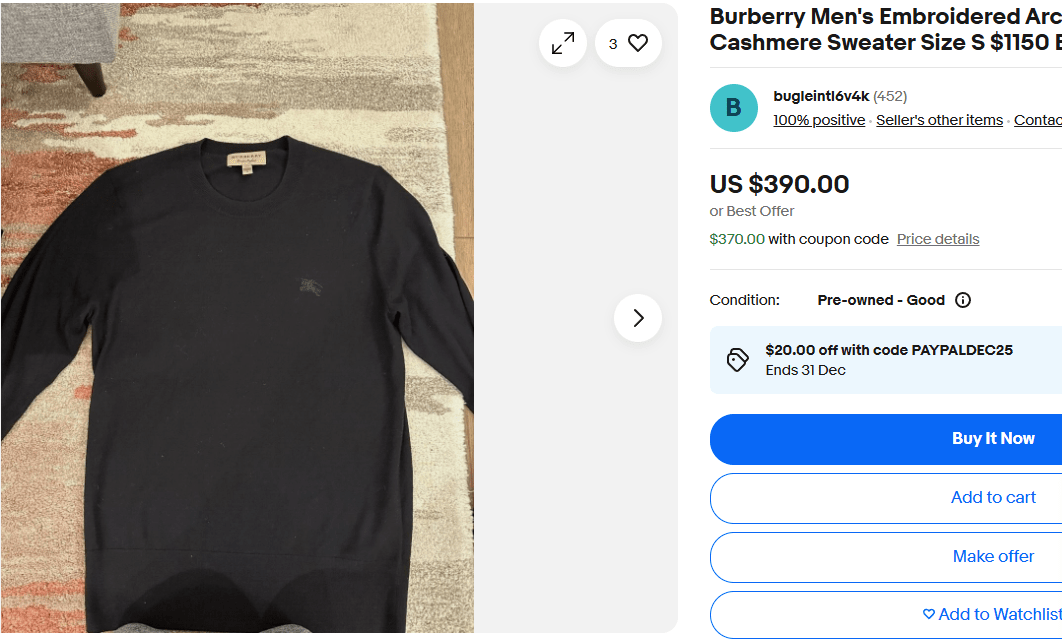 Burberry® Small | Chest: 20.5" | Black | 100% Cashmere | 2191 | 🚨Advance payment required 🚨 - Genuine Maal