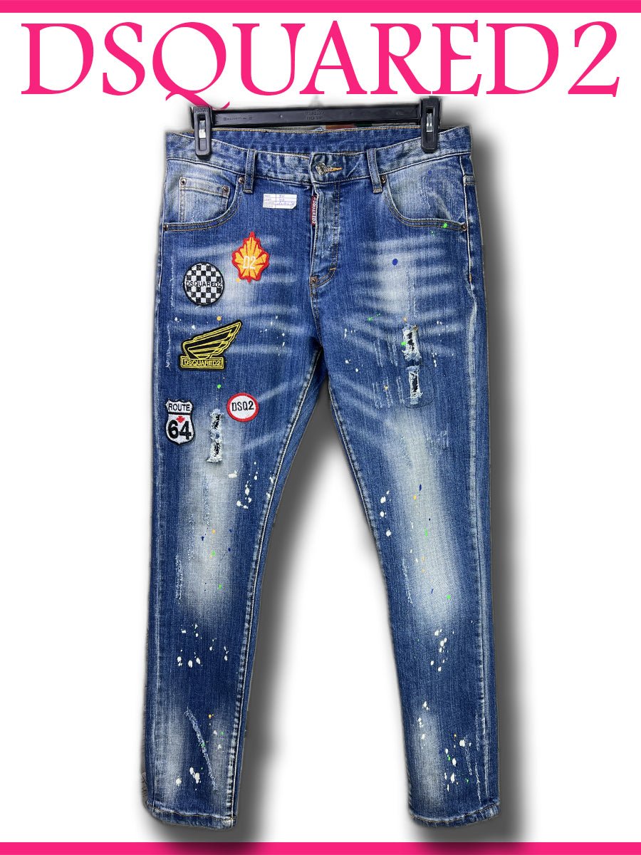 Women - DSQUARED® Waist: 34" | Blue | Distressed Denim Slim Fit Pants | 2598 | Made in Italy - Genuine Maal